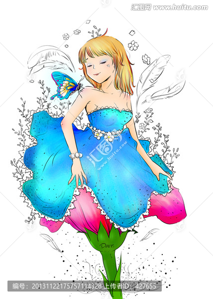 手繪插畫,花仙子