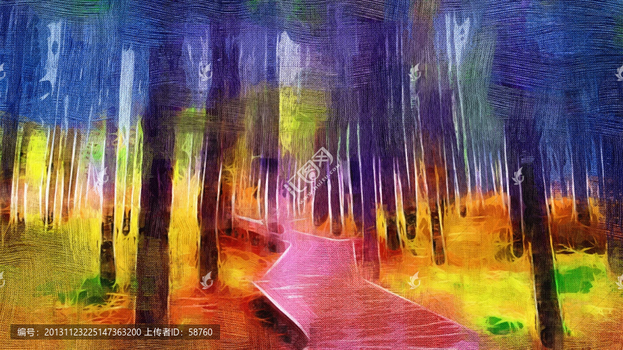 松林幽徑,電腦油畫