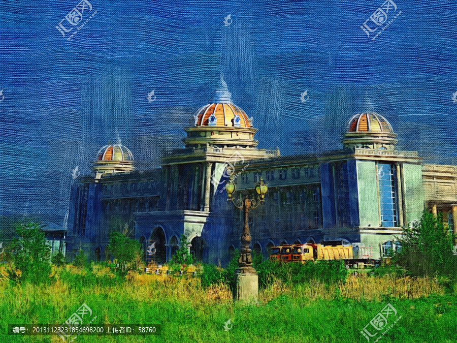 歐式建筑,電腦油畫