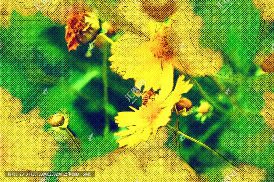 無框畫,,蜂落花心