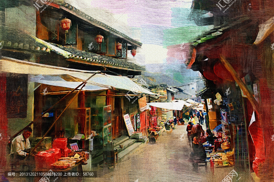 青巖古鎮(zhèn),電腦油畫