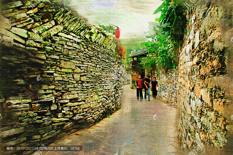 古鎮(zhèn),電腦油畫