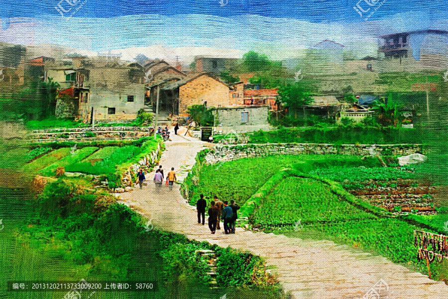 青巖古鎮(zhèn),電腦油畫