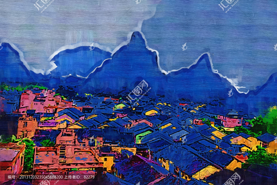 風(fēng)景裝飾畫,古鎮(zhèn)