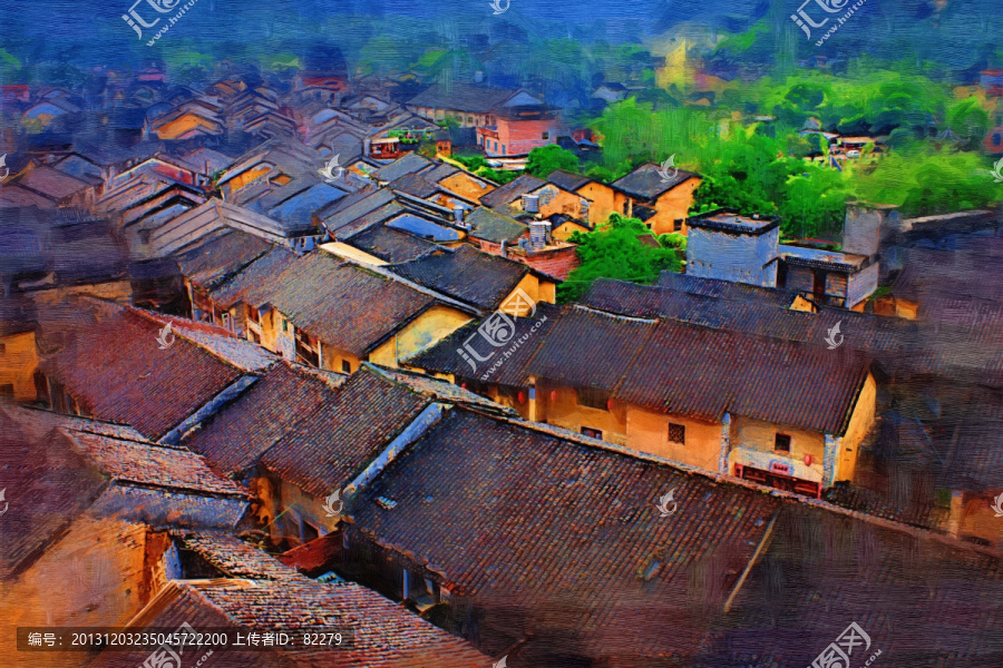 風(fēng)景裝飾畫,古鎮(zhèn)