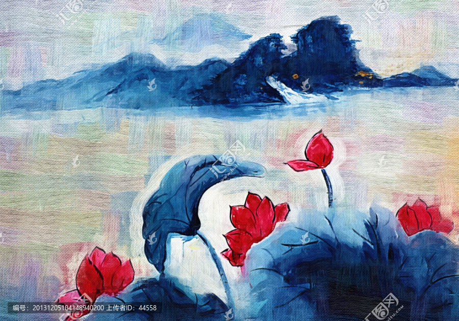 荷花,抽象畫,花卉