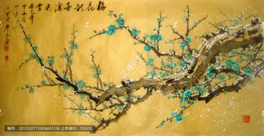 國畫雪梅,綠