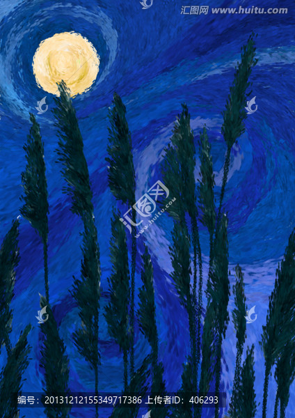 滿月夜色,抽象畫
