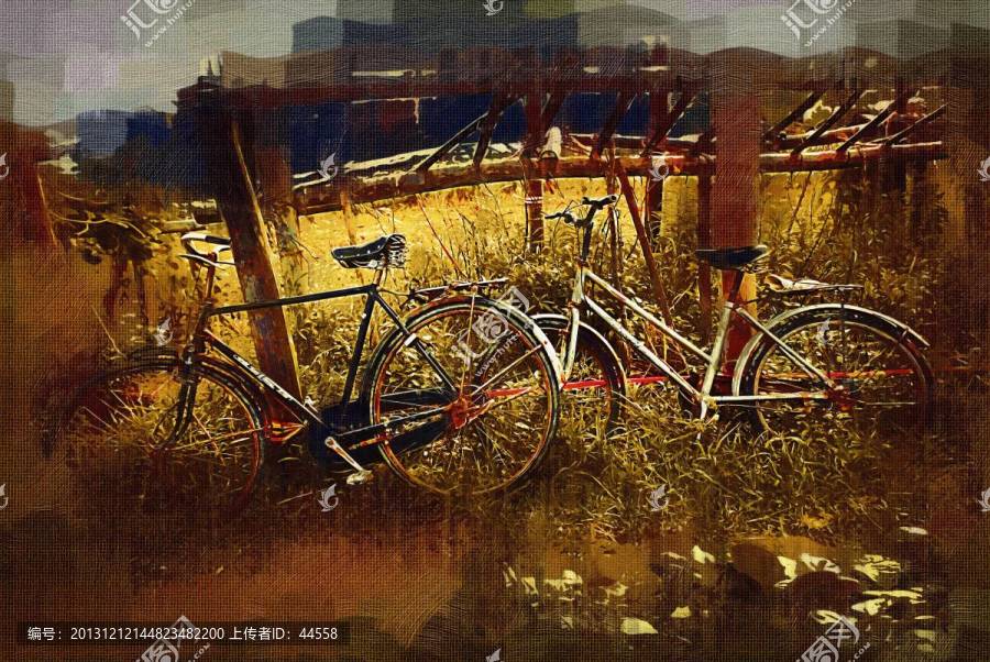 抽象畫,自行車