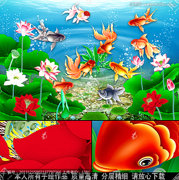 金魚,觀賞魚,無(wú)框畫,荷花