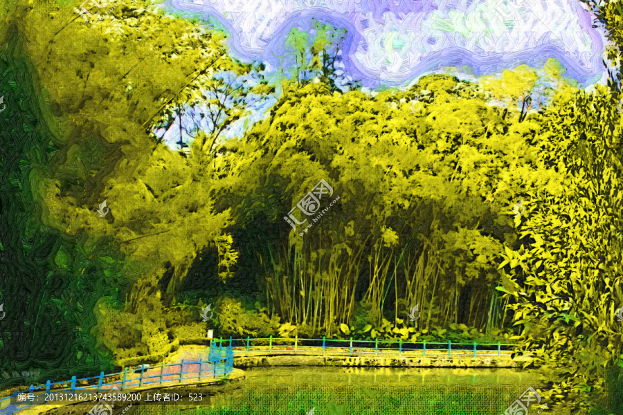 竹林油畫