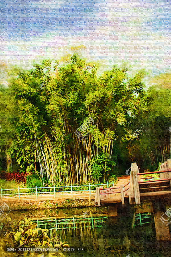 竹林油畫