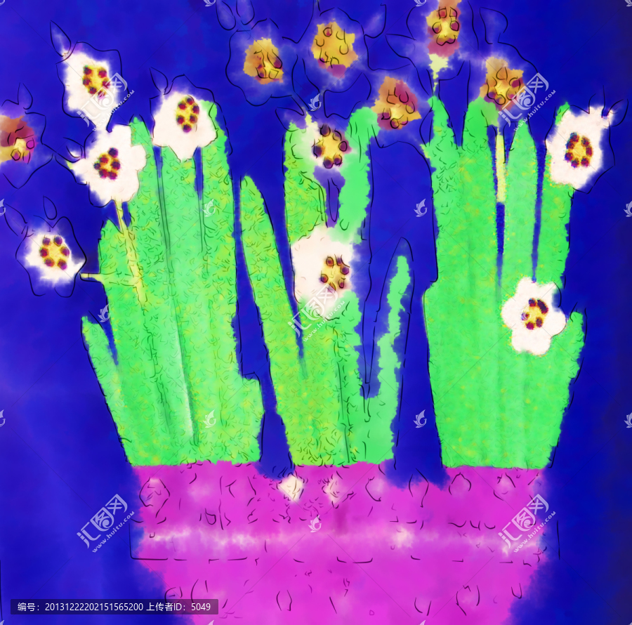水彩畫,水仙花