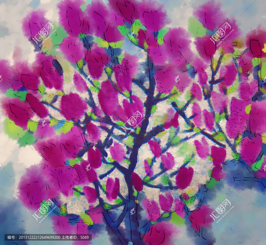 水彩畫,桃花