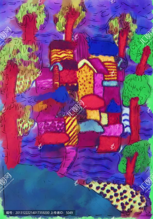 水彩畫,家園