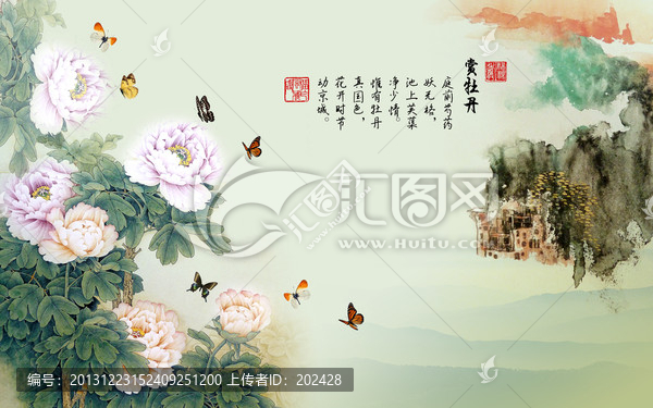 牡丹,大型壁畫,墻紙