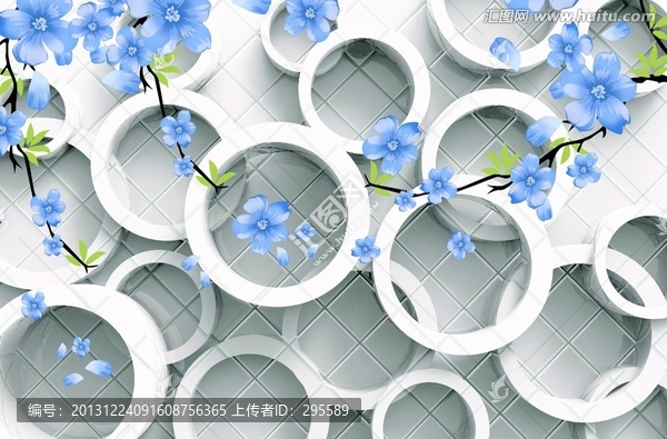 高清空間壁畫,藍(lán)色花