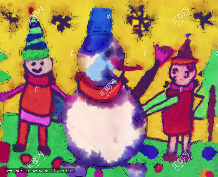 水彩畫,堆雪人