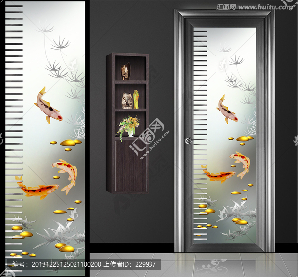 藝術(shù)玻璃平開門,,年年有余