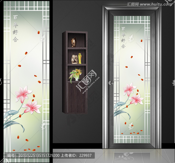 藝術(shù)玻璃3D平開門,,百年好合