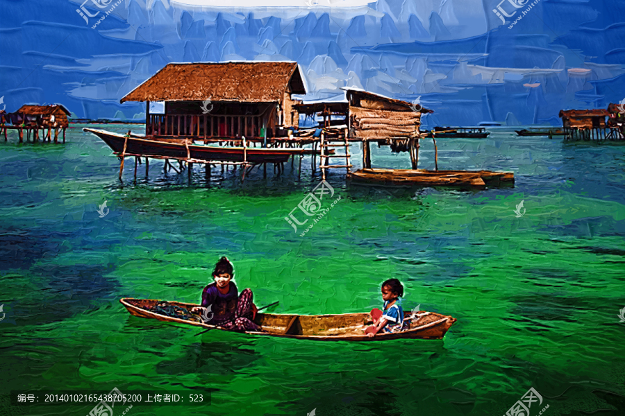 海上人家油畫