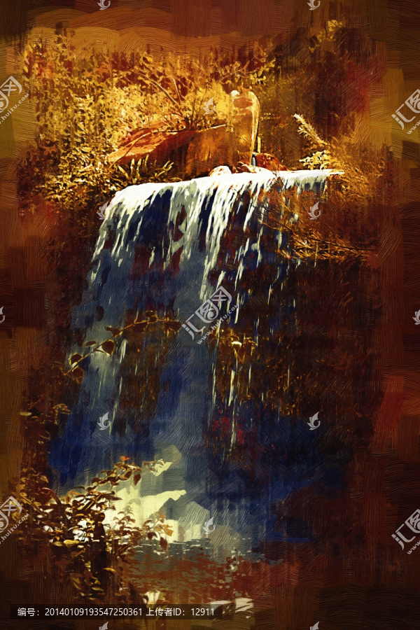 瀑布,山水风景油画