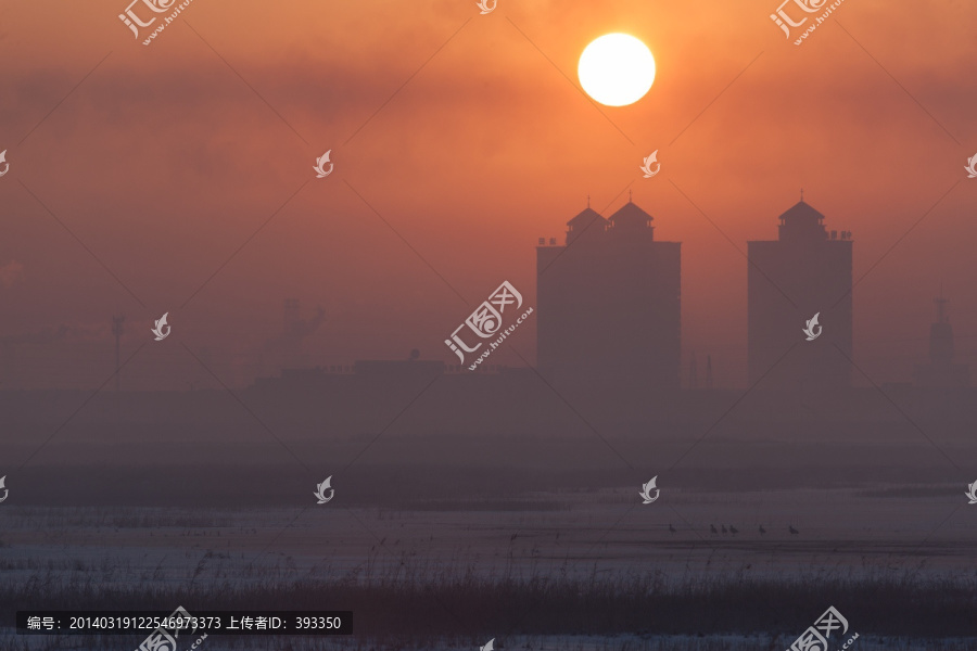 湿地日出,高层建筑