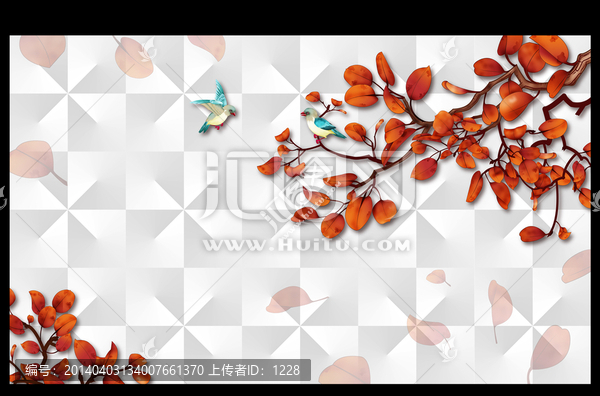 紅葉,3D背景墻,壁畫