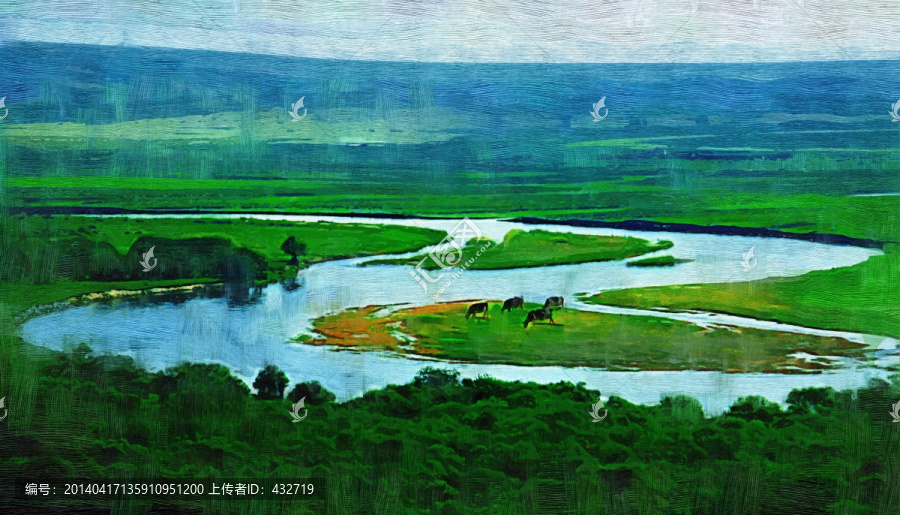 裝飾畫,草原上的河流