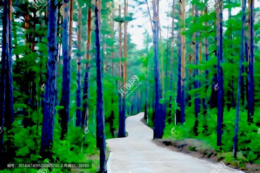 電腦水彩畫,林間小路