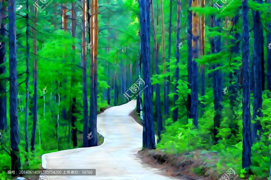 電腦水彩畫,林間小路