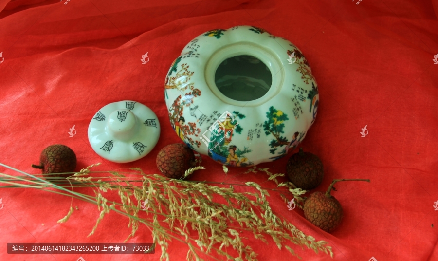 窝瓜瓷罐,麦穗草,,古董