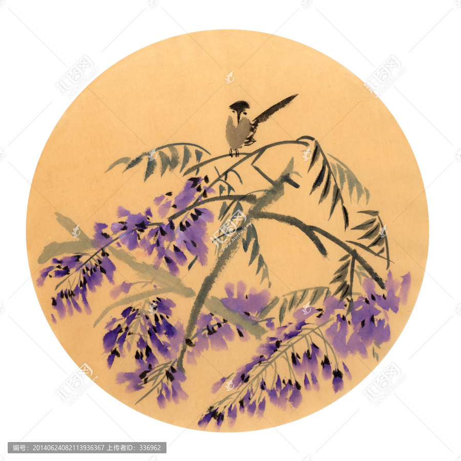 紫藤小鸟,国画