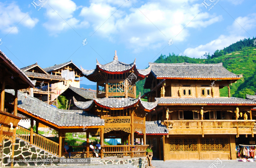 仿油畫,苗寨新貌
