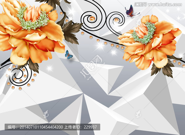 3D空間壁畫(huà),花開(kāi)富貴