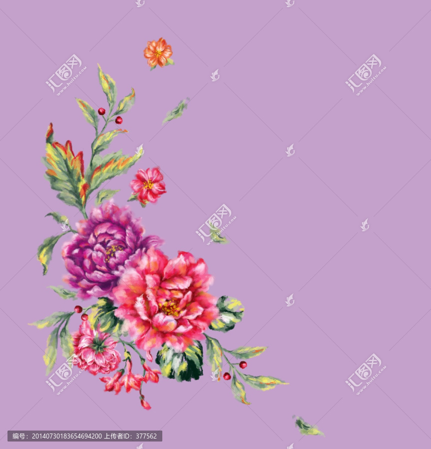 水彩手繪定位花型,分層