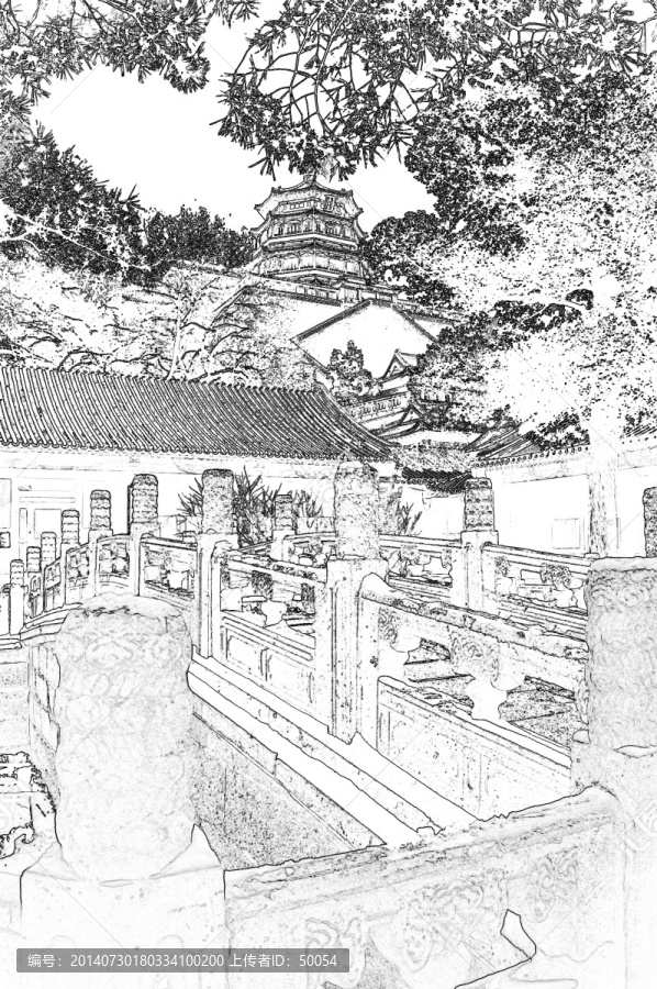 電腦繪畫,頤和園古建筑,庭院
