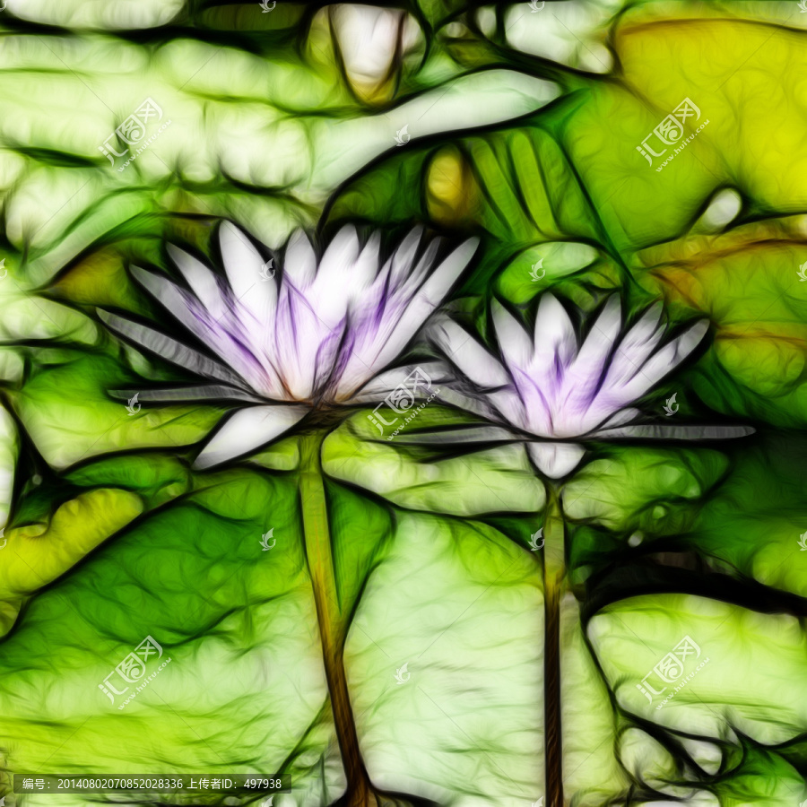 裝飾畫,紫色睡蓮,藍(lán)色睡蓮