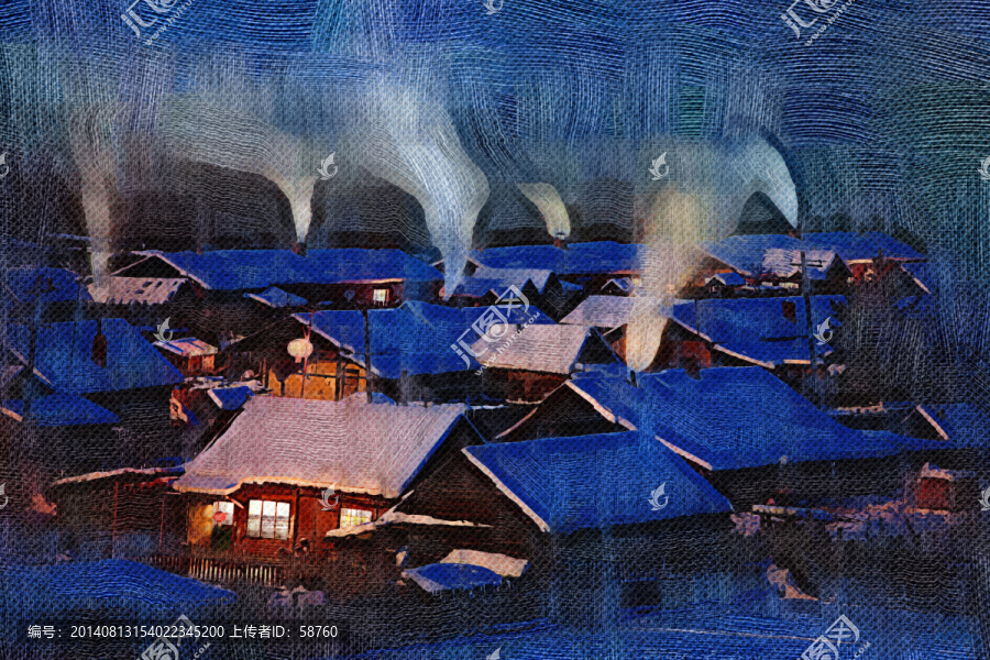 電腦油畫,雪鄉(xiāng)夜色美