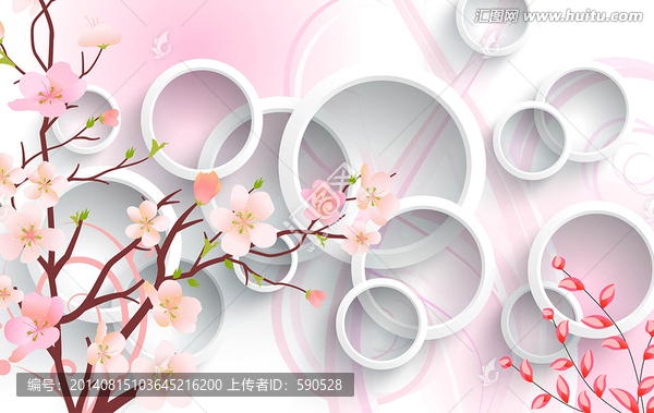 3D桃花壁畫,背景墻