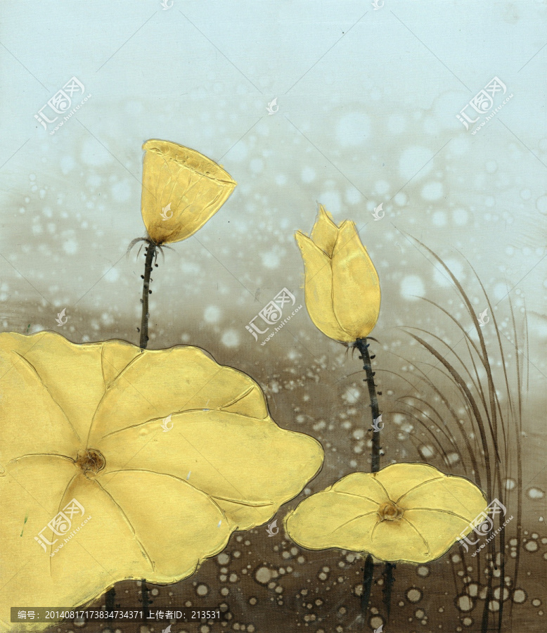 荷花油畫,金箔畫,歐美裝飾畫