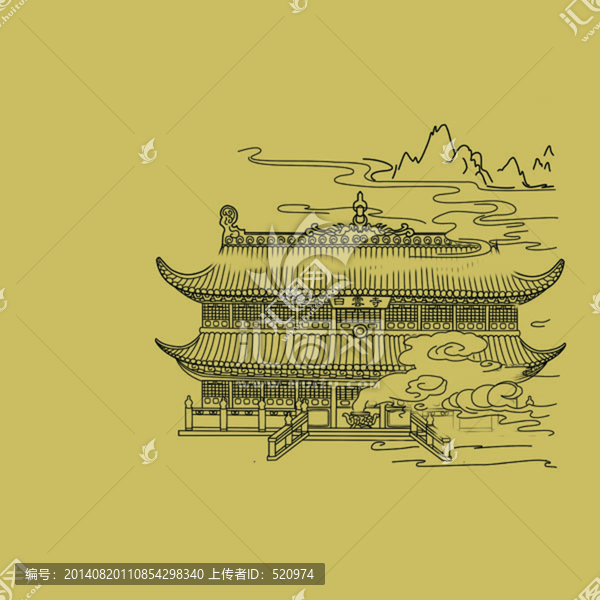 寺廟線稿