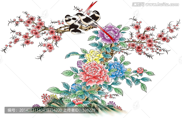喜鵲牡丹