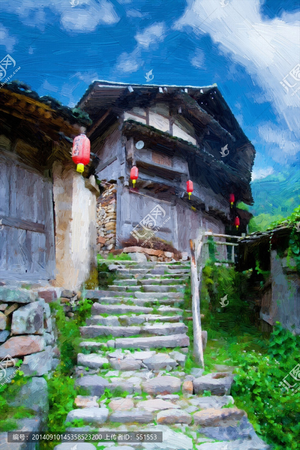 吊腳樓,油畫