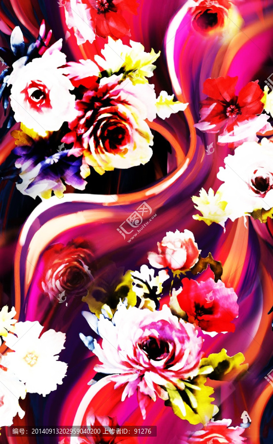 時尚數(shù)碼印花女裝面料花型未分層