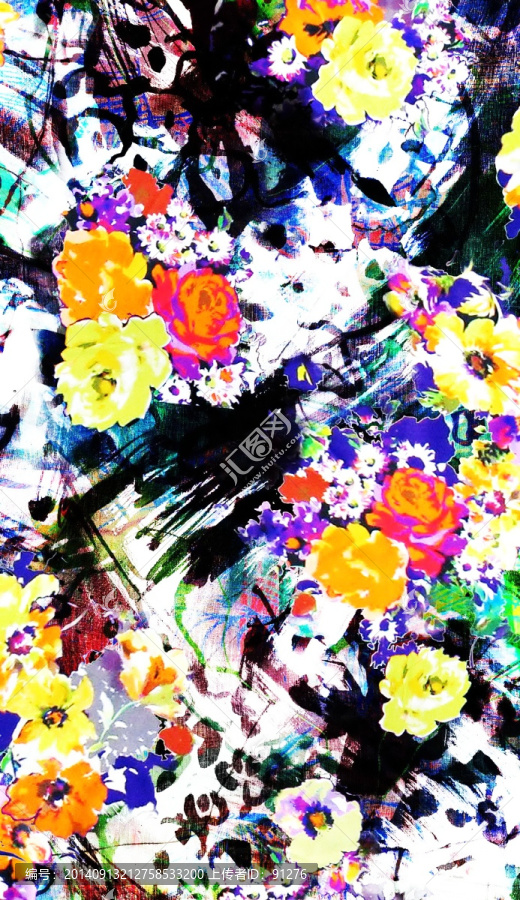時(shí)尚數(shù)碼印花女裝面料花型未分層