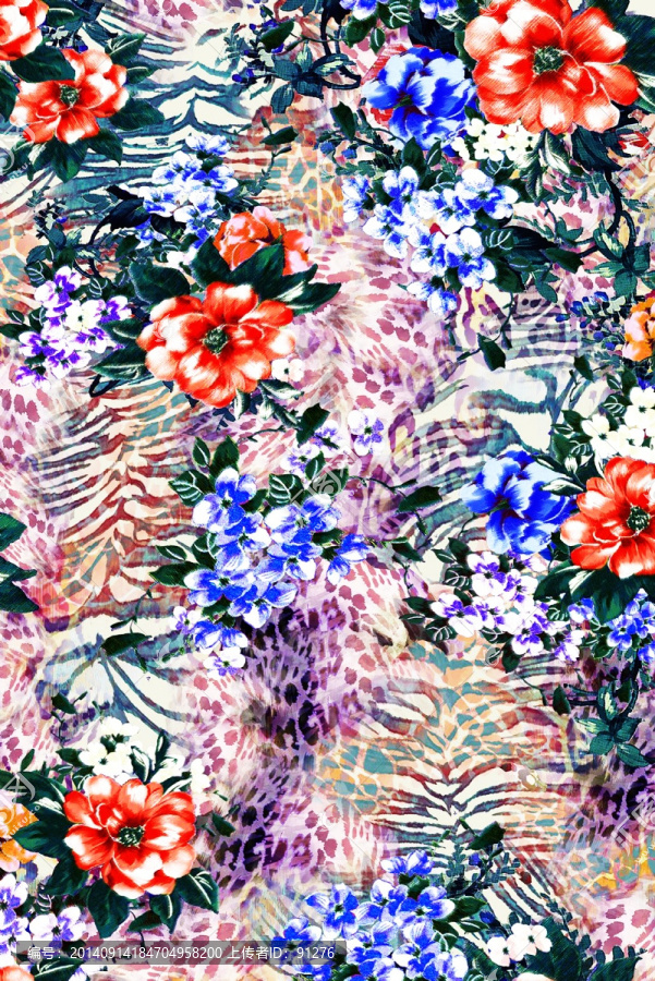 時(shí)尚數(shù)碼印花女裝面料花型未分層