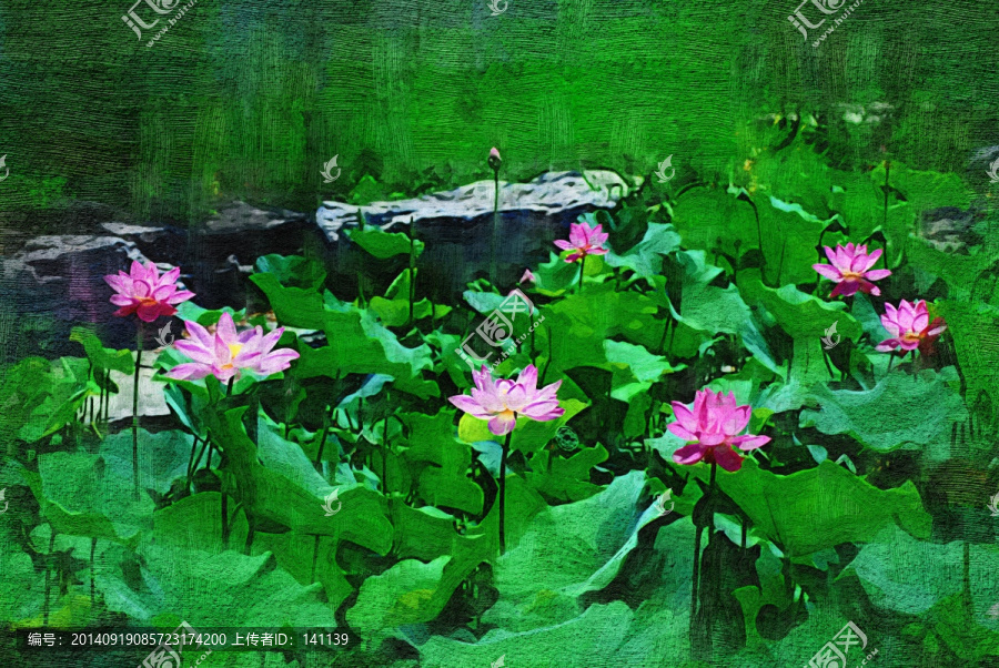 荷花,油畫(huà),裝飾畫(huà),無(wú)框畫(huà)