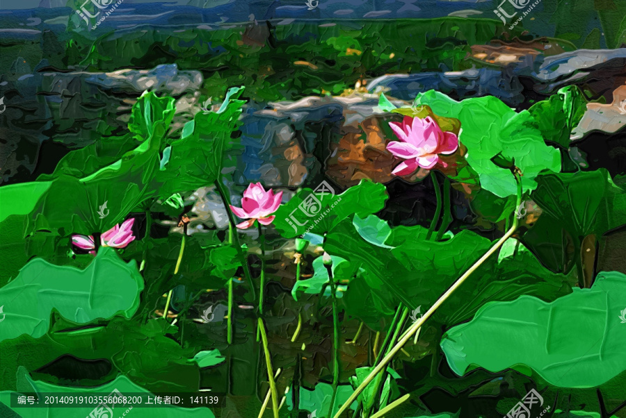 荷花,抽象油畫