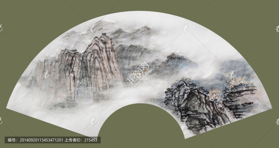 水墨山水,扇面